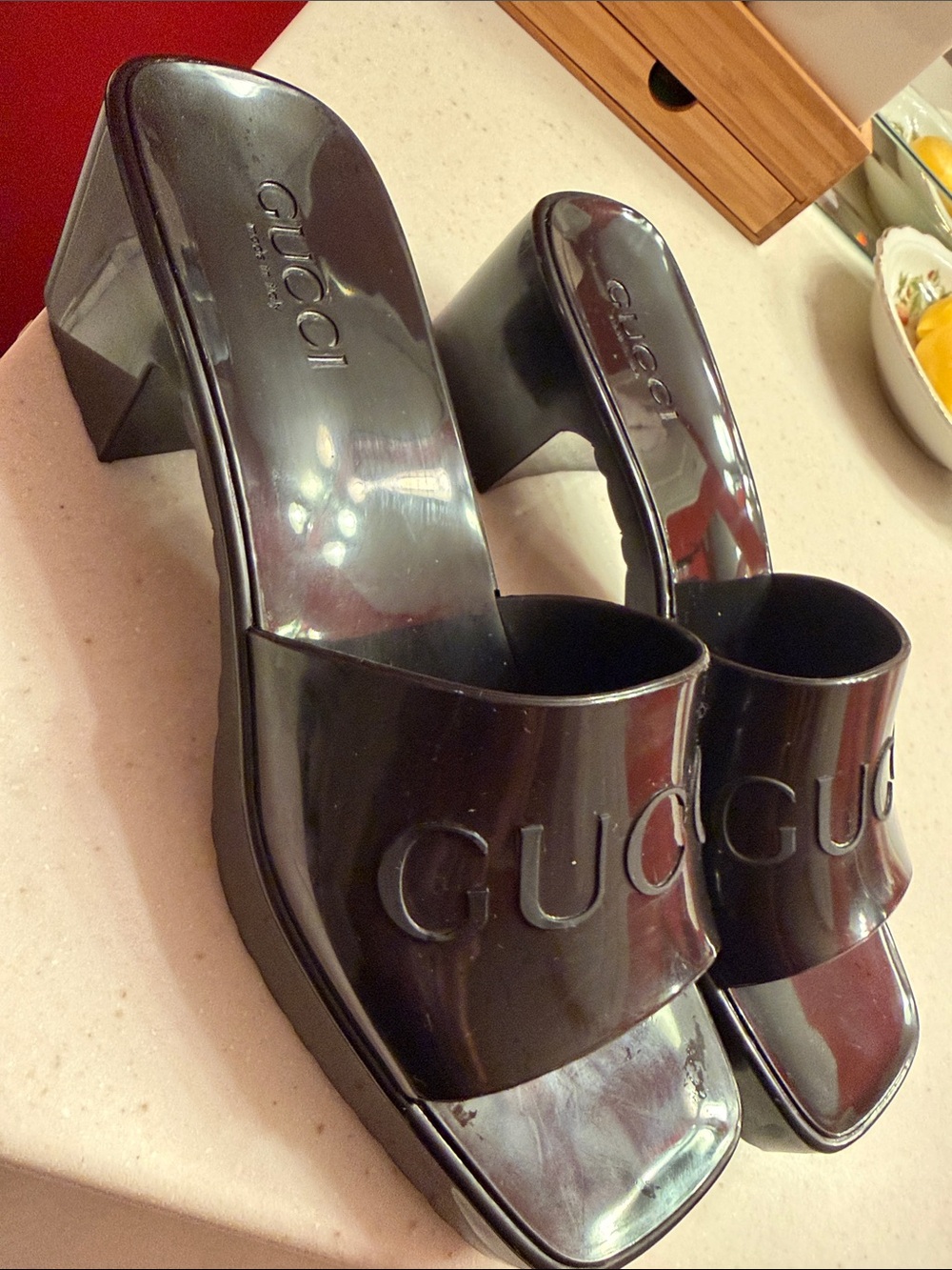 Gucci Glossy Black Logo Slide Sandals - Picture 10 of 11